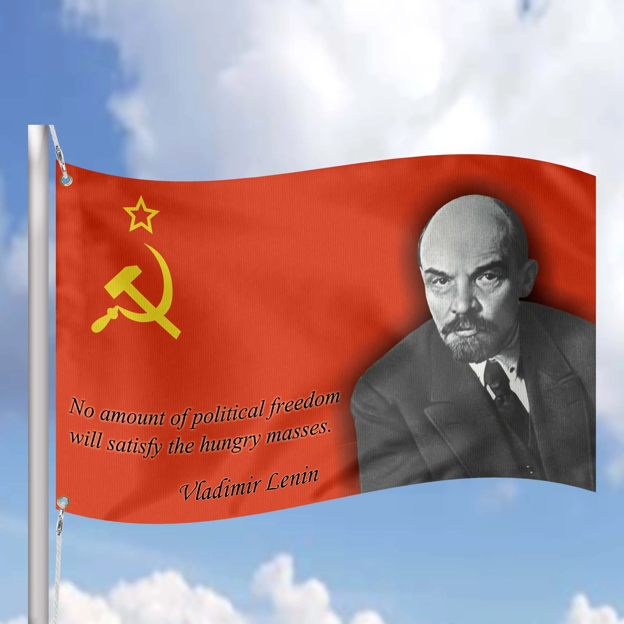 Vladimir Lenin / Joseph Stalin / Leonid Brezhnev Soviet USSR  Flag Banner