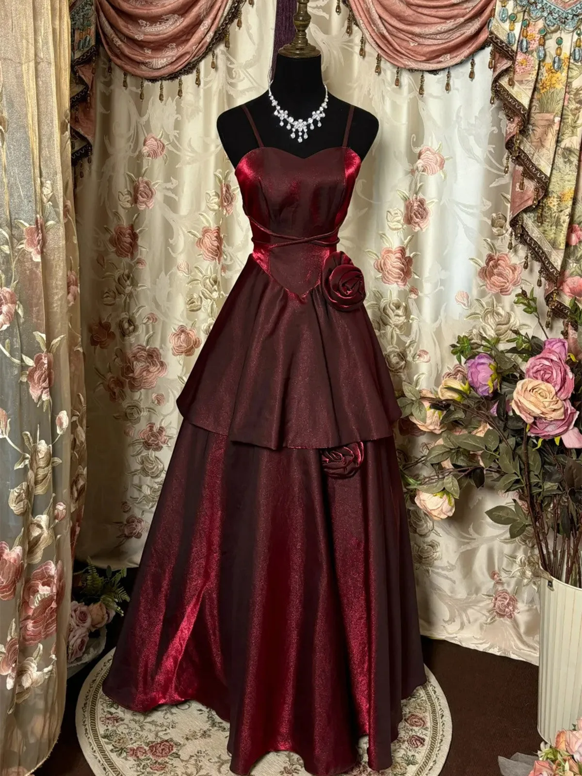 Wine Red Straps Sweetheart Charming Style Party Dress, Wine Red Prom Dress
