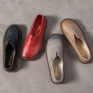 Women Cowhide Round Toe Handmade Casual Shoes Retro Flat Leather Shoes