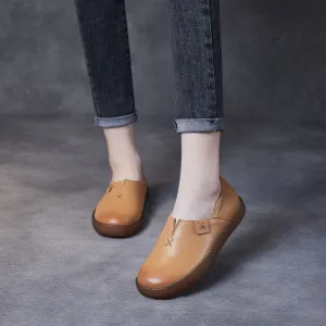 Women's Leather Round Toe Handmade Casual Shoes Retro Flat Shoes