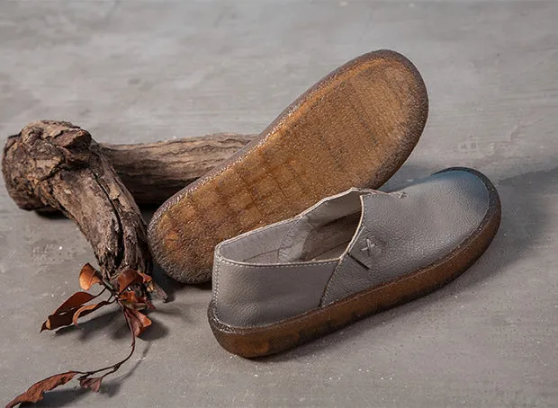 Women's Leather Round Toe Handmade Casual Shoes Retro Flat Shoes