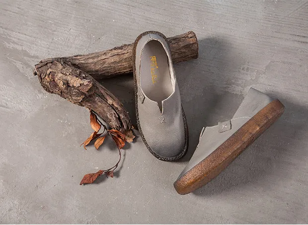 Women's Leather Round Toe Handmade Casual Shoes Retro Flat Shoes