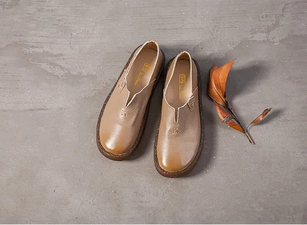 Women's Leather Round Toe Handmade Casual Shoes Retro Flat Shoes
