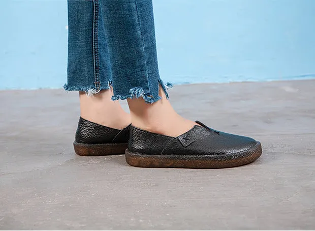 Women's Leather Round Toe Handmade Casual Shoes Retro Flat Shoes