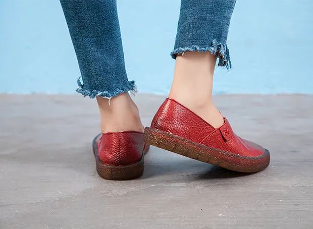 Women's Leather Round Toe Handmade Casual Shoes Retro Flat Shoes