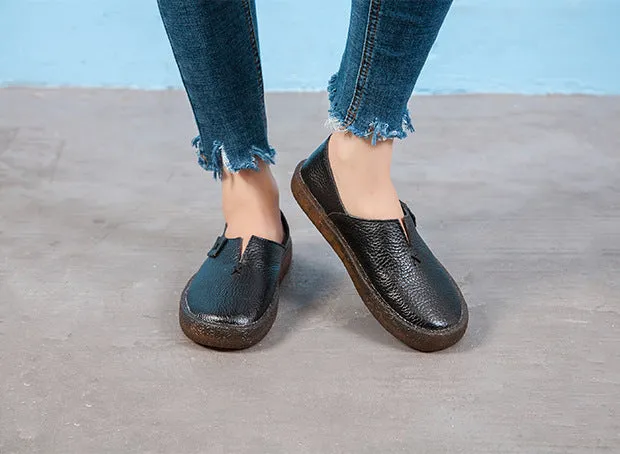 Women's Leather Round Toe Handmade Casual Shoes Retro Flat Shoes