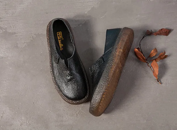 Women's Leather Round Toe Handmade Casual Shoes Retro Flat Shoes